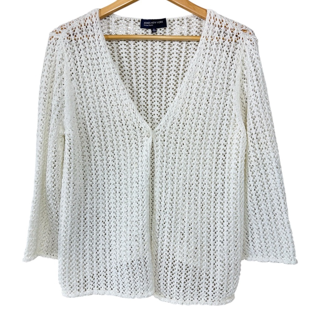 Jones New York Cardigan Crochet Cropped Sweater White | Women’s XL